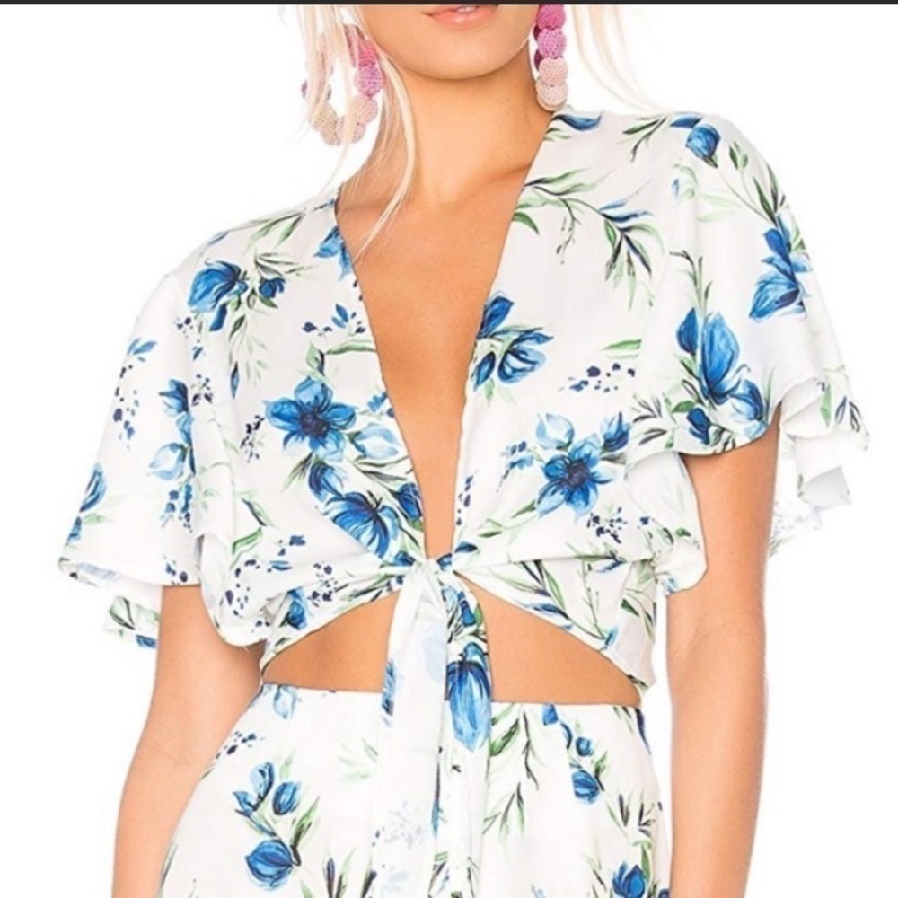 Beach Riot Cropped Blue Flower Tie Top